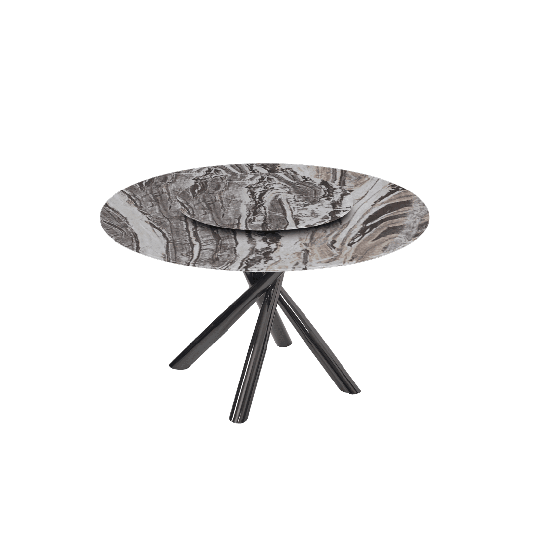 Contemporary Minimalist Round Marble Dining Table with Xyla Black Glossy Metal Leg (Ø1.3m)