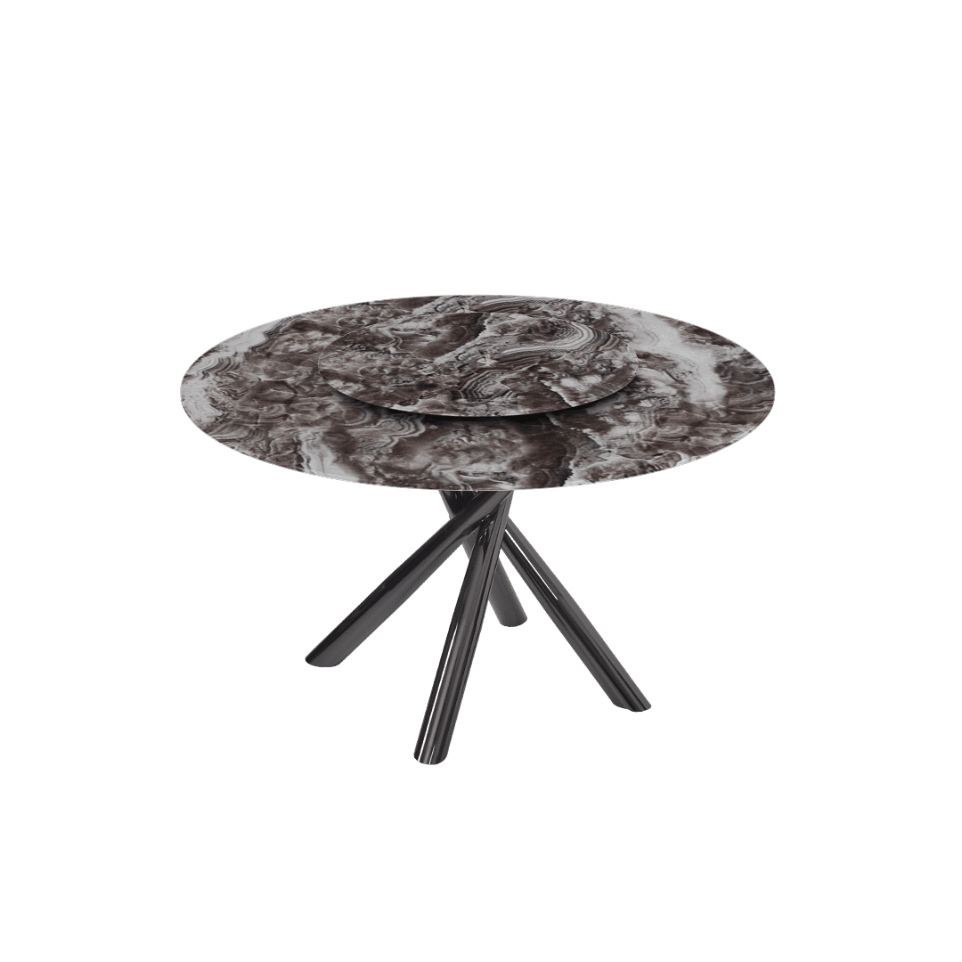 Contemporary Minimalist Round Marble Dining Table with Xyla Black Glossy Metal Leg (Ø1.3m)
