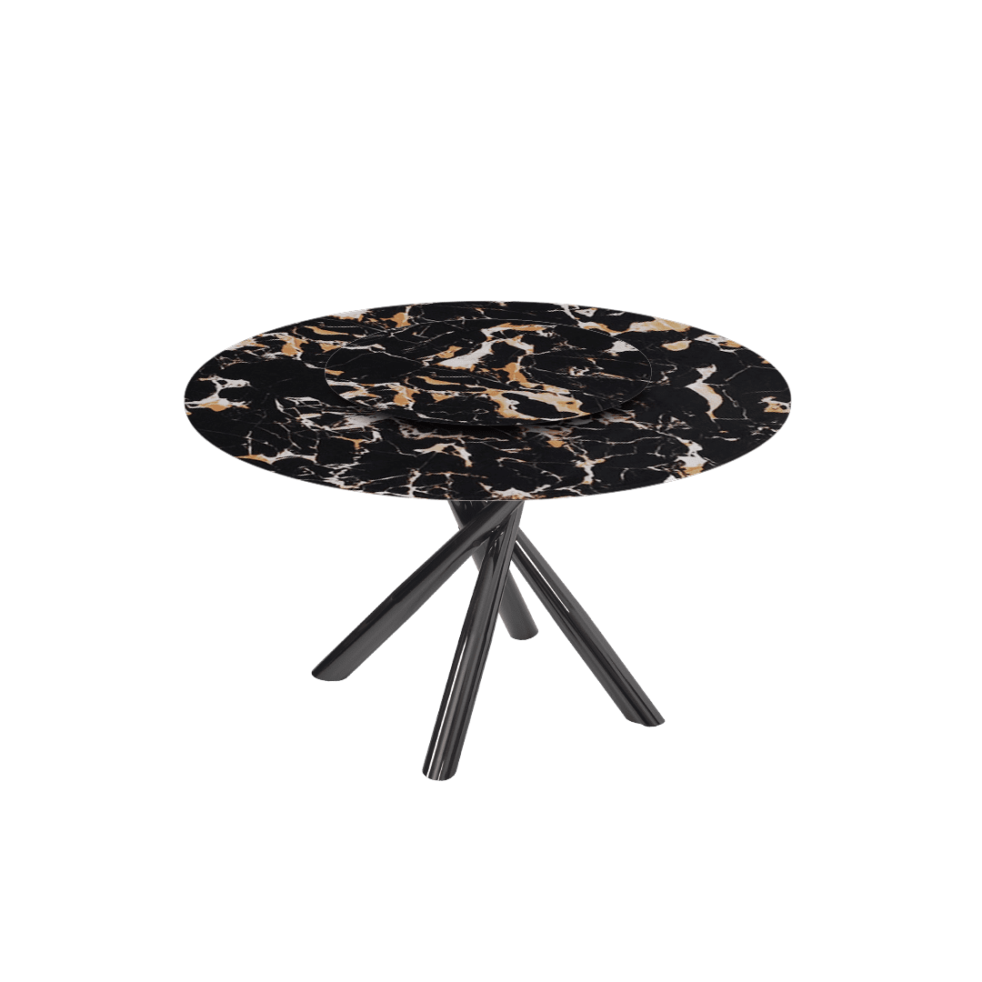 Contemporary Minimalist Round Marble Dining Table with Xyla Black Glossy Metal Leg (Ø1.3m)