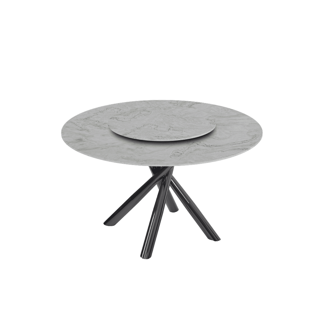 Contemporary Minimalist Round Marble Dining Table with Xyla Black Glossy Metal Leg (Ø1.3m)