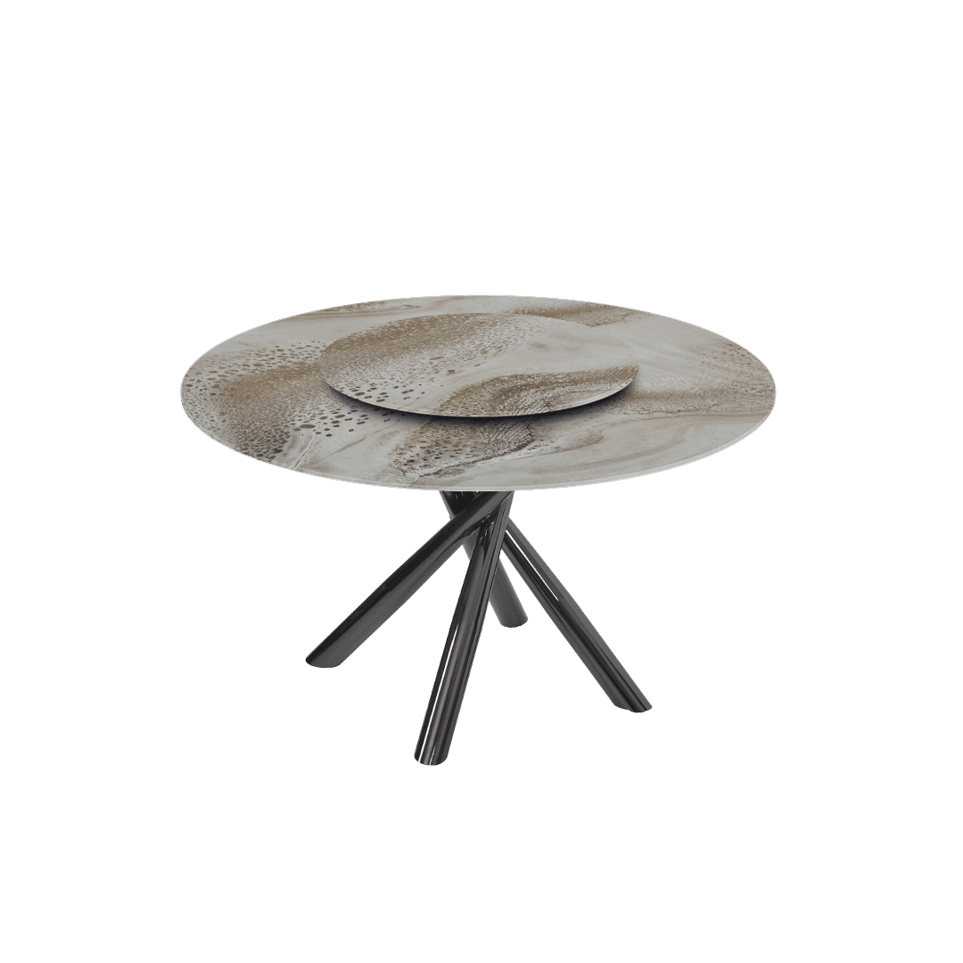 Contemporary Minimalist Round Marble Dining Table with Xyla Black Glossy Metal Leg (Ø1.3m)