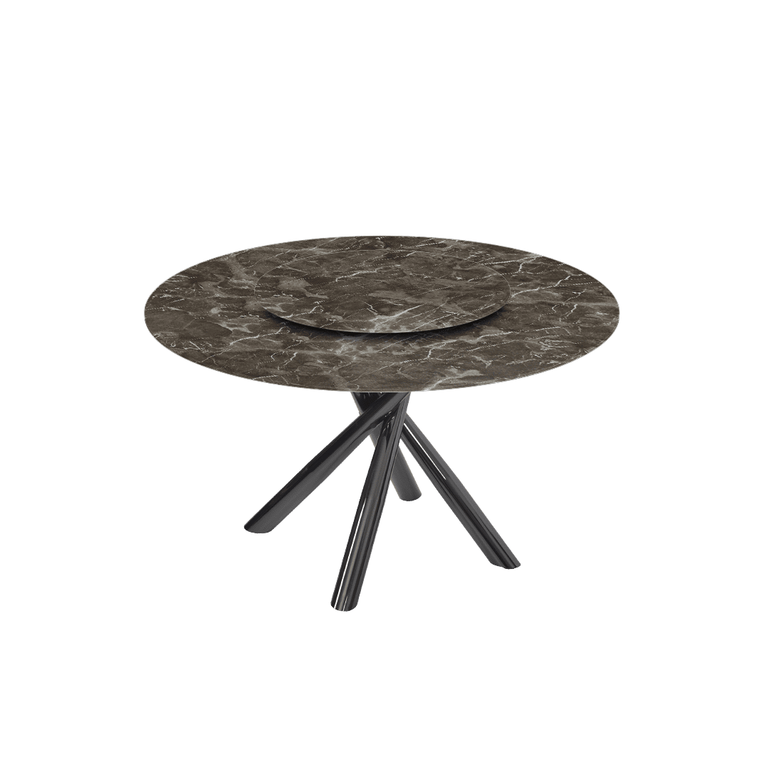 Contemporary Minimalist Round Marble Dining Table with Xyla Black Glossy Metal Leg (Ø1.3m)