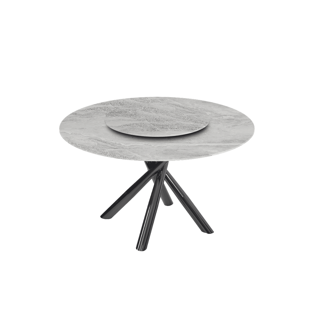 Contemporary Minimalist Round Marble Dining Table with Xyla Black Glossy Metal Leg (Ø1.3m)