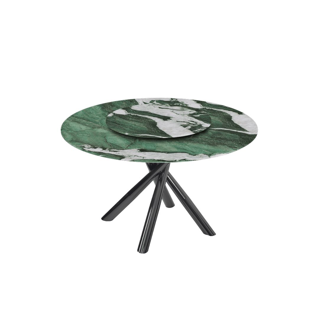 Contemporary Minimalist Round Marble Dining Table with Xyla Black Glossy Metal Leg (Ø1.3m)