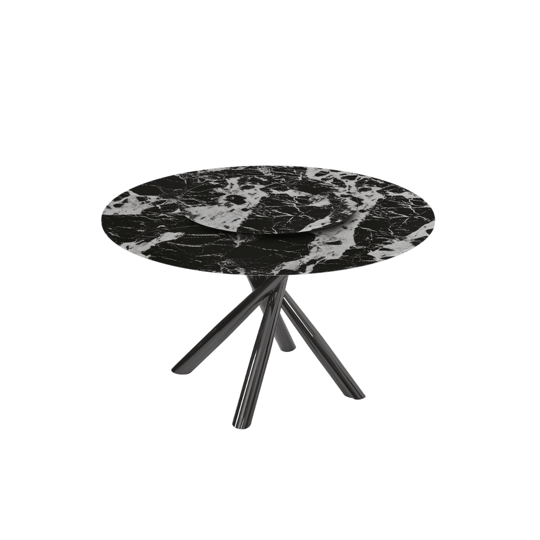Contemporary Minimalist Round Marble Dining Table with Xyla Black Glossy Metal Leg (Ø1.3m)