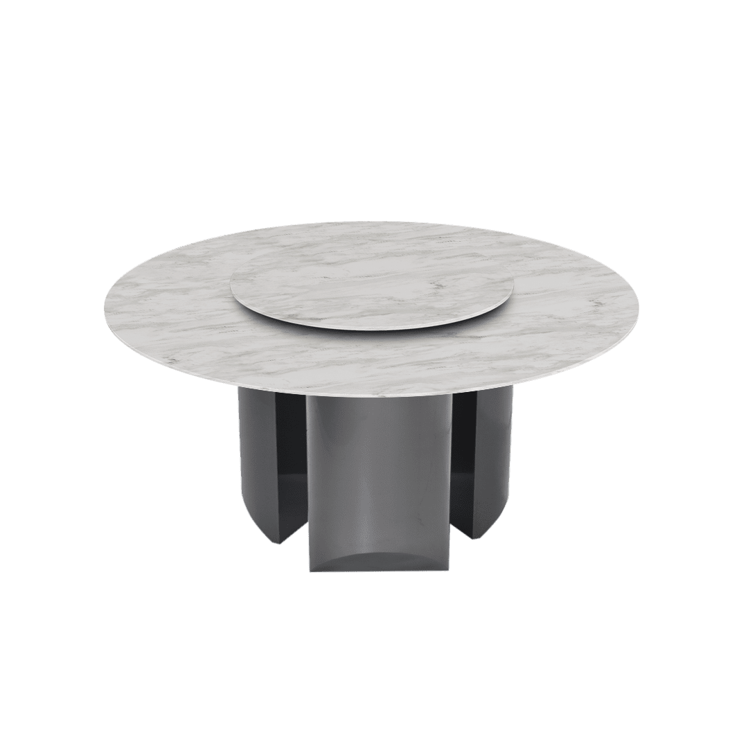 Modern Round Marble Dining Table with Noa Black Titanium Hairline Finish Stainless Steel Base (Ø1.5m)