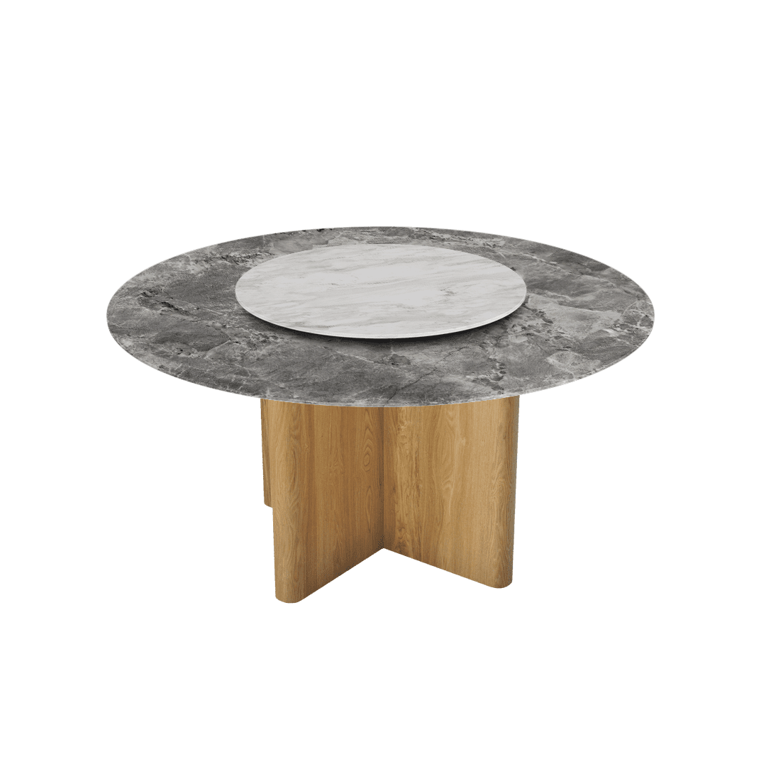 Mix & Match Round Marble Dining Table with Nava Ash Wood Base (Ø1.5m)