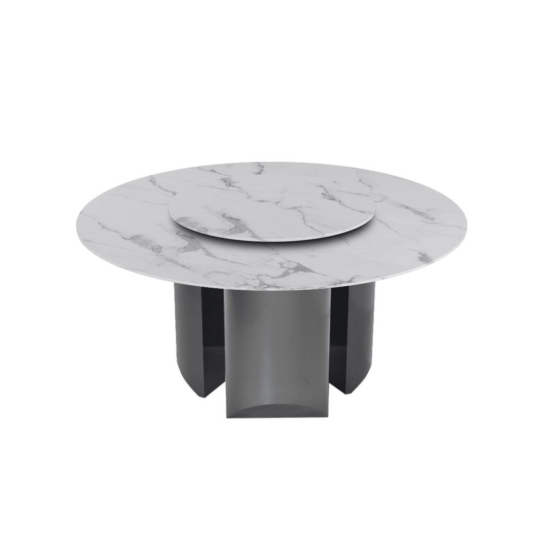 Modern Round Marble Dining Table with Noa Black Titanium Hairline Finish Stainless Steel Base (Ø1.5m)