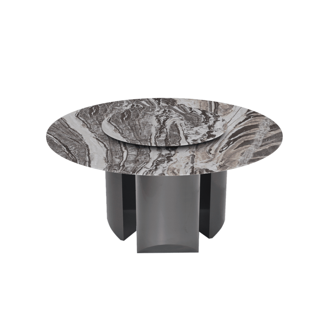 Modern Round Marble Dining Table with Noa Black Titanium Hairline Finish Stainless Steel Base (Ø1.5m)