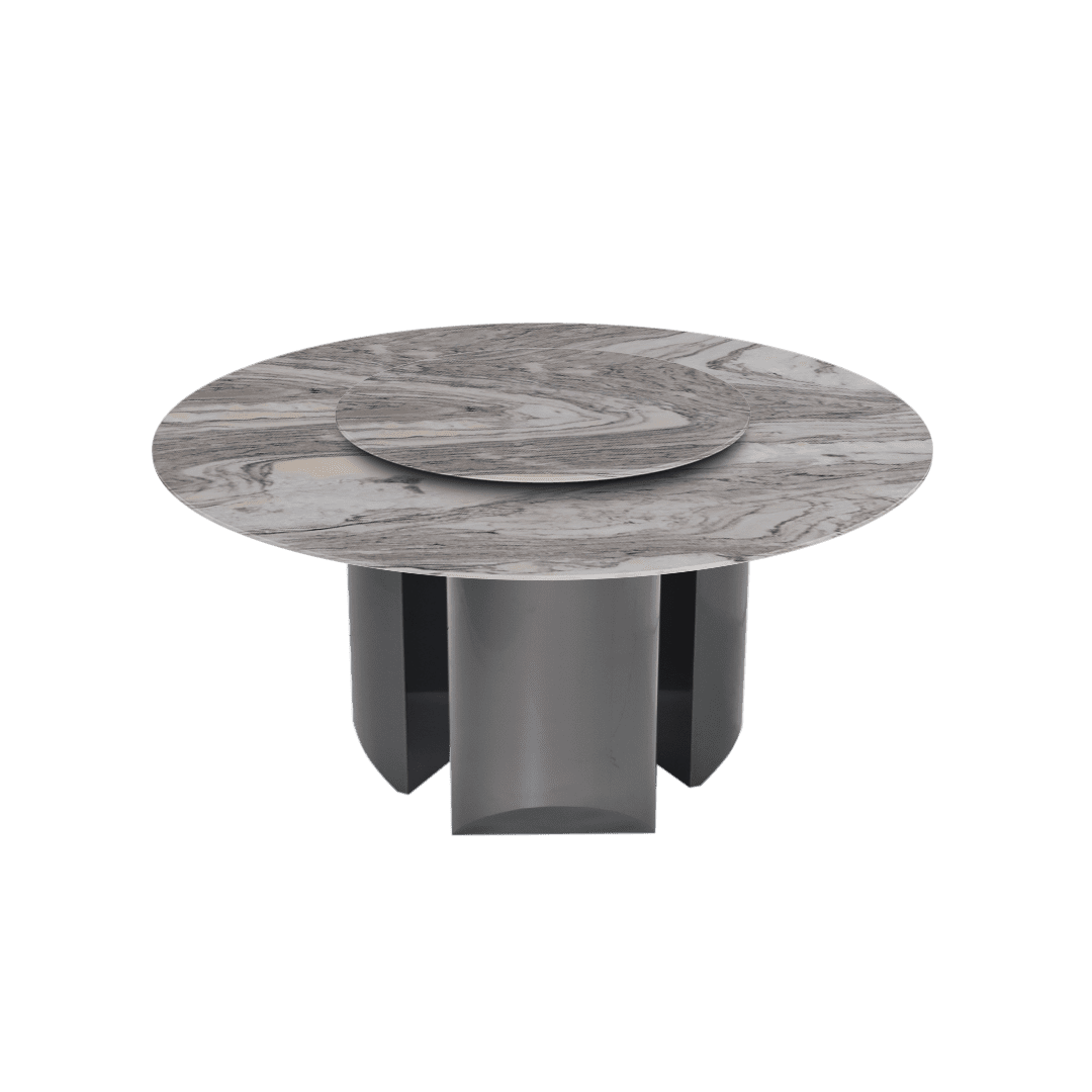Modern Round Marble Dining Table with Noa Black Titanium Hairline Finish Stainless Steel Base (Ø1.5m)