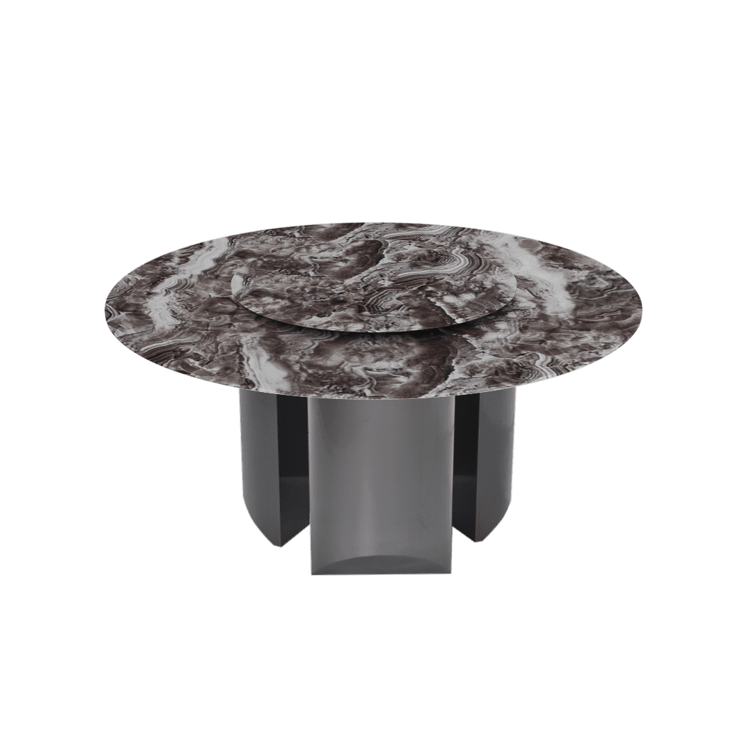 Modern Round Marble Dining Table with Noa Black Titanium Hairline Finish Stainless Steel Base (Ø1.5m)