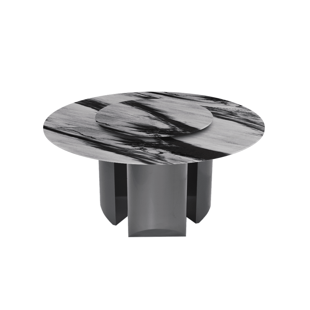 Modern Round Marble Dining Table with Noa Black Titanium Hairline Finish Stainless Steel Base (Ø1.5m)