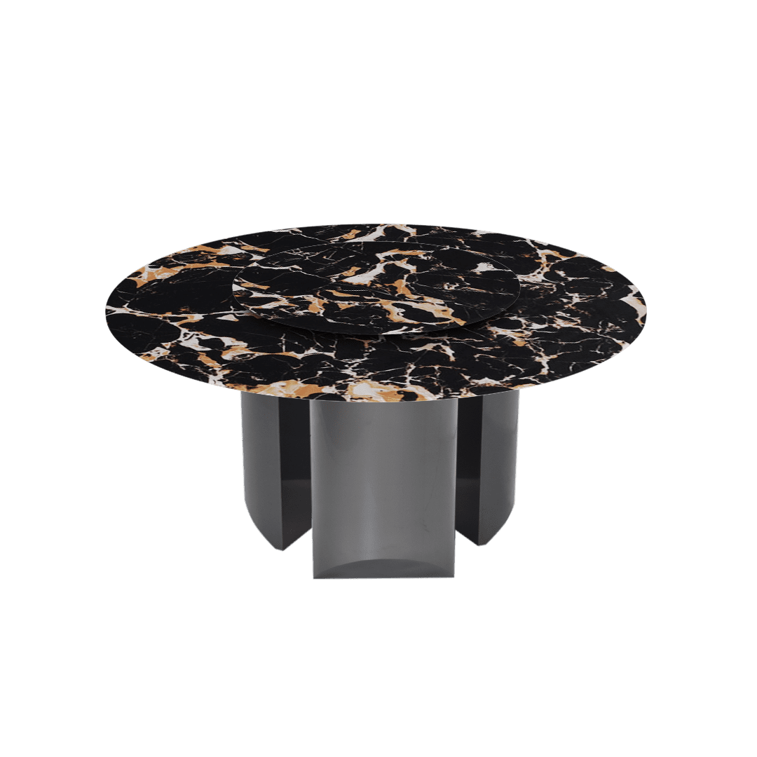 Modern Round Marble Dining Table with Noa Black Titanium Hairline Finish Stainless Steel Base (Ø1.5m)