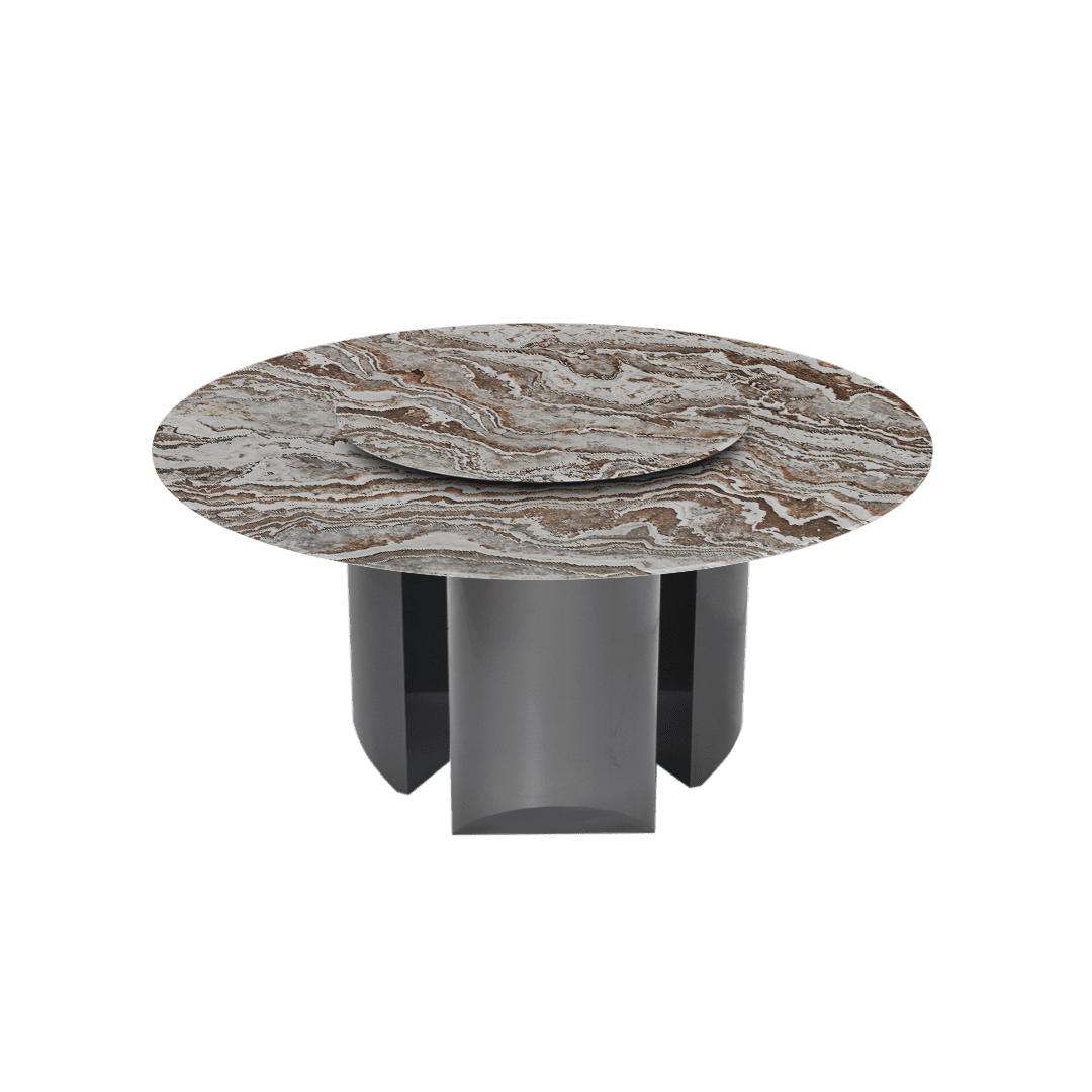 Modern Round Marble Dining Table with Noa Black Titanium Hairline Finish Stainless Steel Base (Ø1.5m)