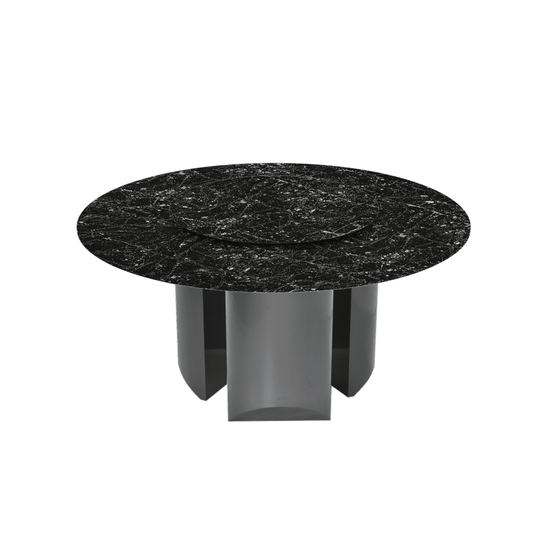 Modern Round Marble Dining Table with Noa Black Titanium Hairline Finish Stainless Steel Base (Ø1.5m)