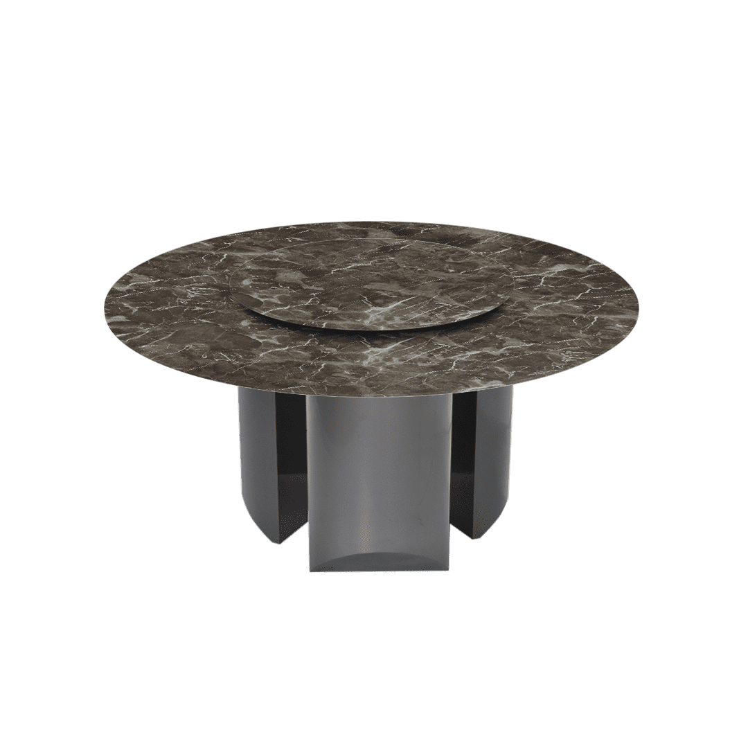 Modern Round Marble Dining Table with Noa Black Titanium Hairline Finish Stainless Steel Base (Ø1.5m)