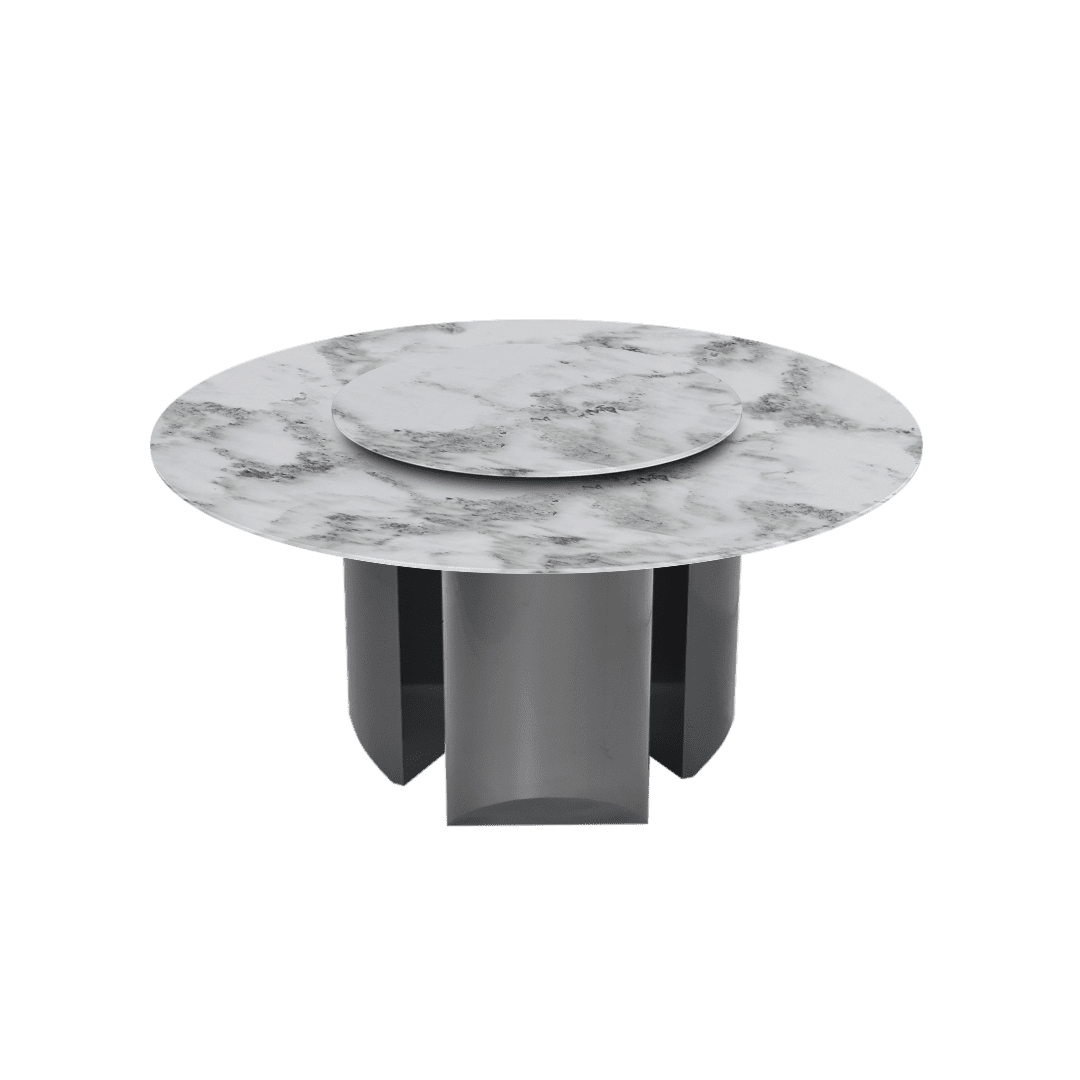 Modern Round Marble Dining Table with Noa Black Titanium Hairline Finish Stainless Steel Base (Ø1.5m)