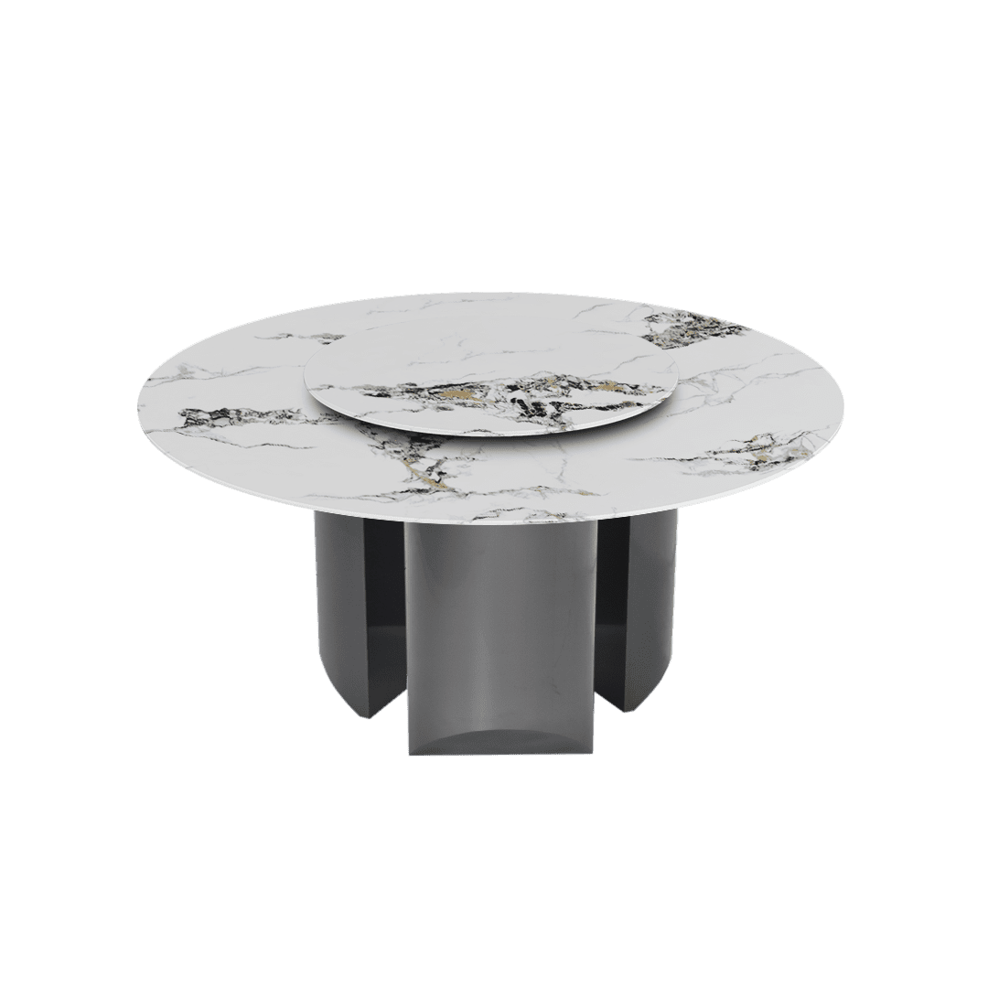 Modern Round Marble Dining Table with Noa Black Titanium Hairline Finish Stainless Steel Base (Ø1.5m)