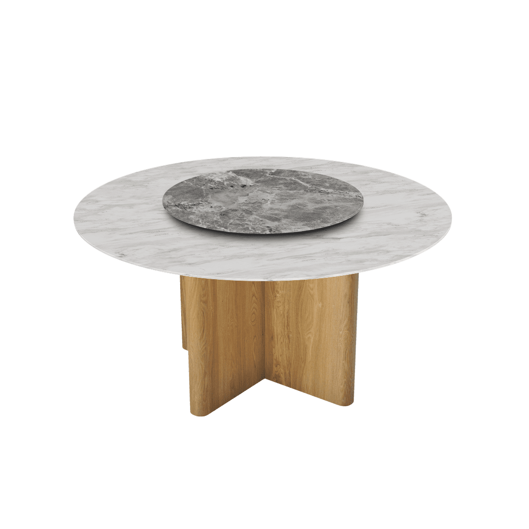 Mix & Match Round Marble Dining Table with Nava Ash Wood Base (Ø1.5m)