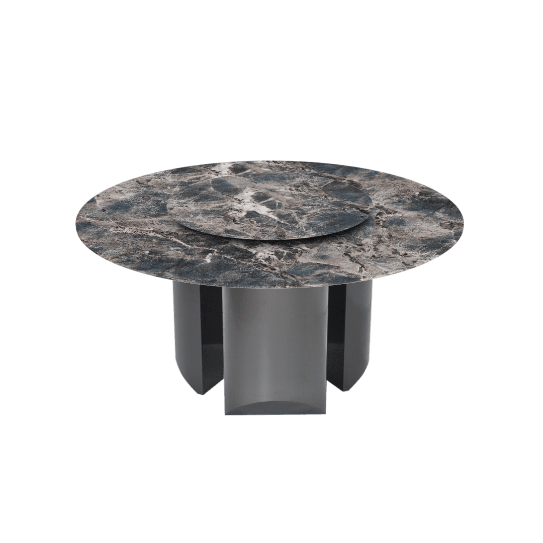 Modern Round Marble Dining Table with Noa Black Titanium Hairline Finish Stainless Steel Base (Ø1.5m)
