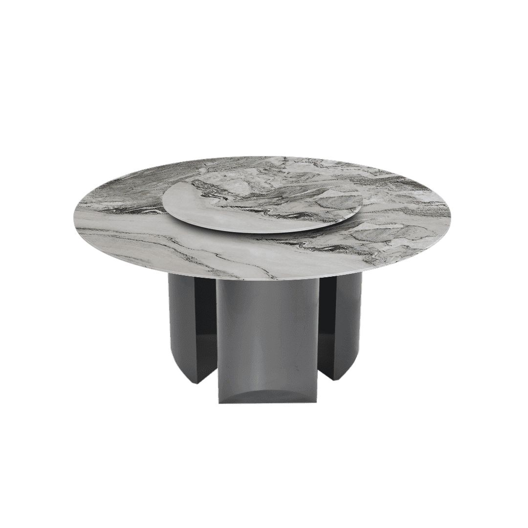 Modern Round Marble Dining Table with Noa Black Titanium Hairline Finish Stainless Steel Base (Ø1.5m)