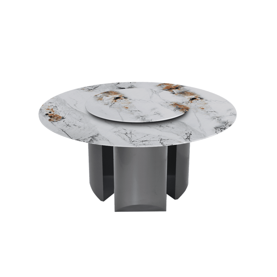 Modern Round Marble Dining Table with Noa Black Titanium Hairline Finish Stainless Steel Base (Ø1.5m)