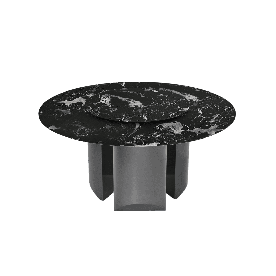 Modern Round Marble Dining Table with Noa Black Titanium Hairline Finish Stainless Steel Base (Ø1.5m)