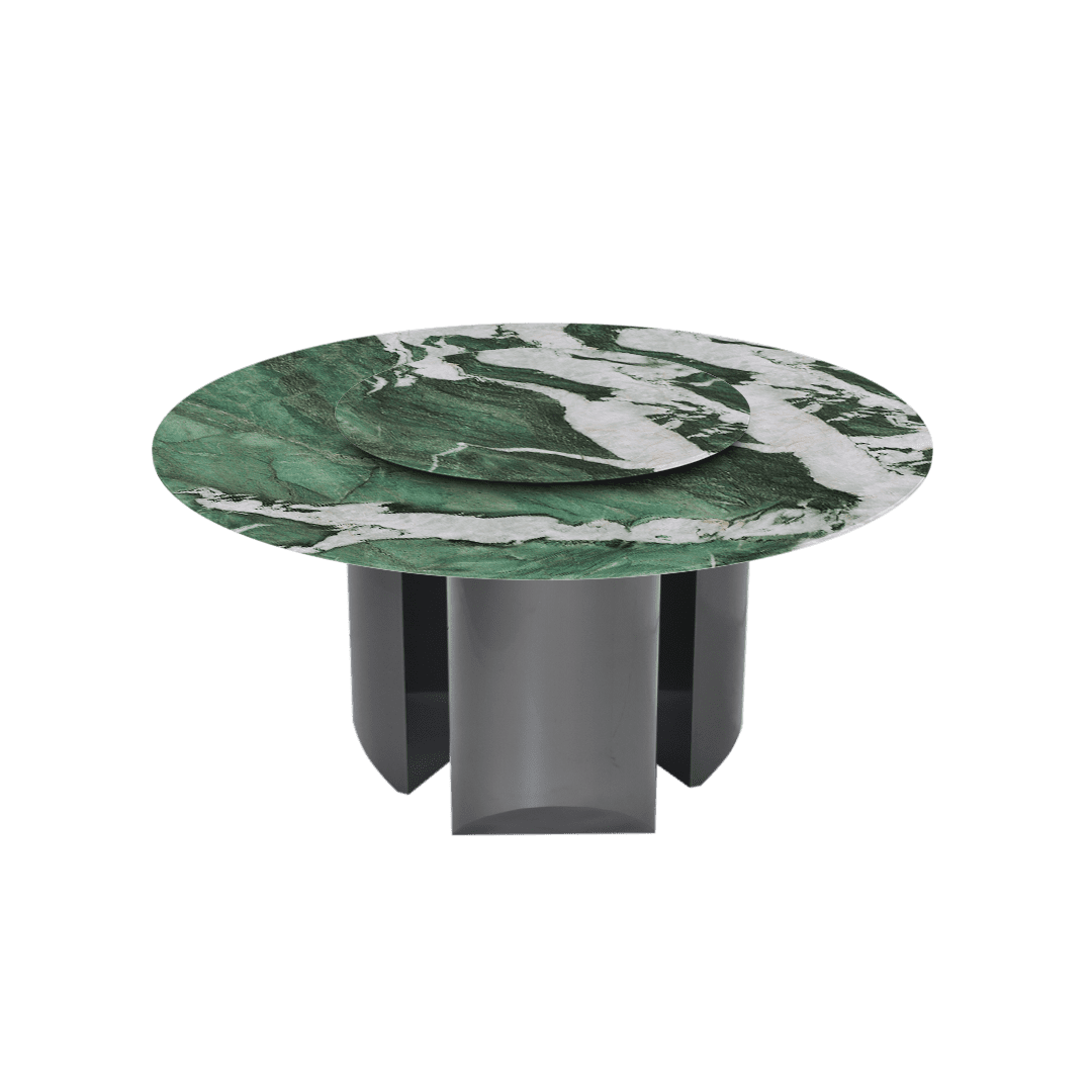 Modern Round Marble Dining Table with Noa Black Titanium Hairline Finish Stainless Steel Base (Ø1.5m)