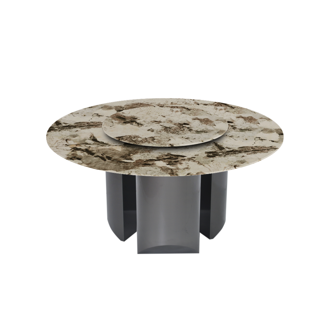 Modern Round Marble Dining Table with Noa Black Titanium Hairline Finish Stainless Steel Base (Ø1.5m)