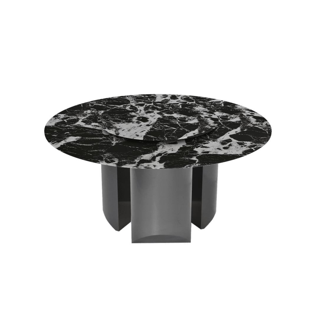 Modern Round Marble Dining Table with Noa Black Titanium Hairline Finish Stainless Steel Base (Ø1.5m)