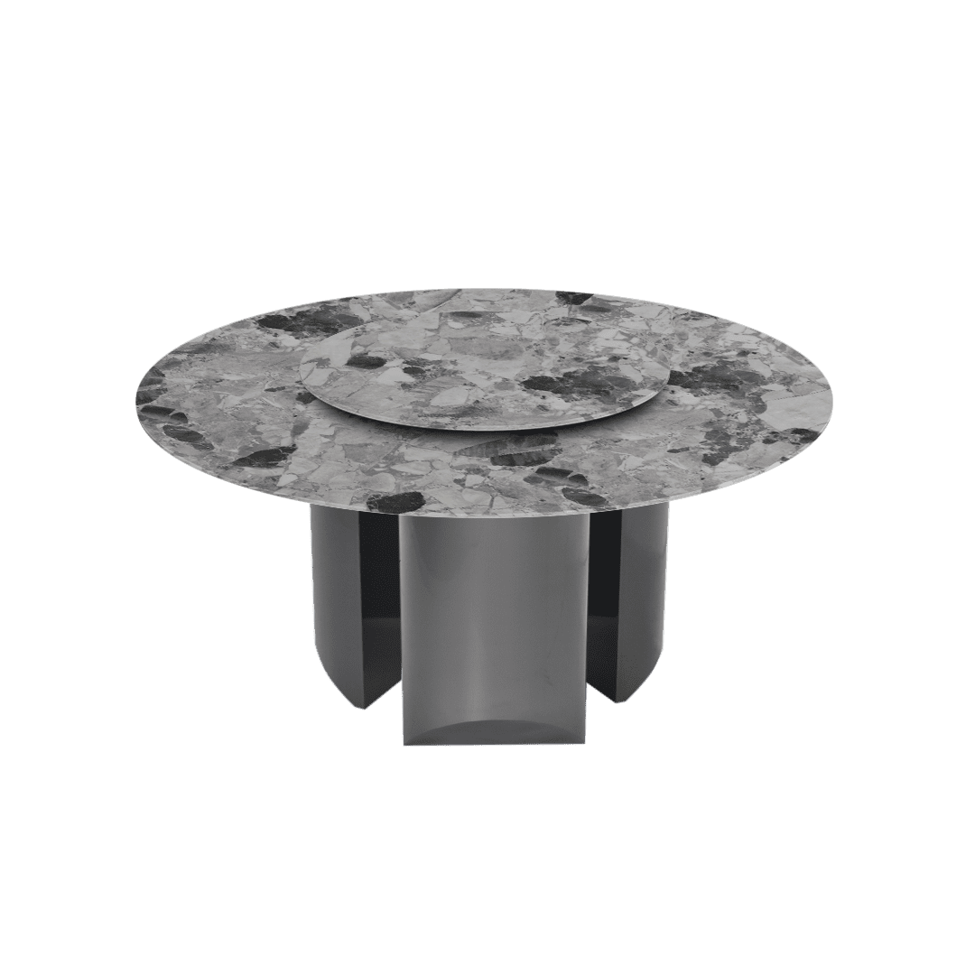 Modern Round Marble Dining Table with Noa Black Titanium Hairline Finish Stainless Steel Base (Ø1.5m)