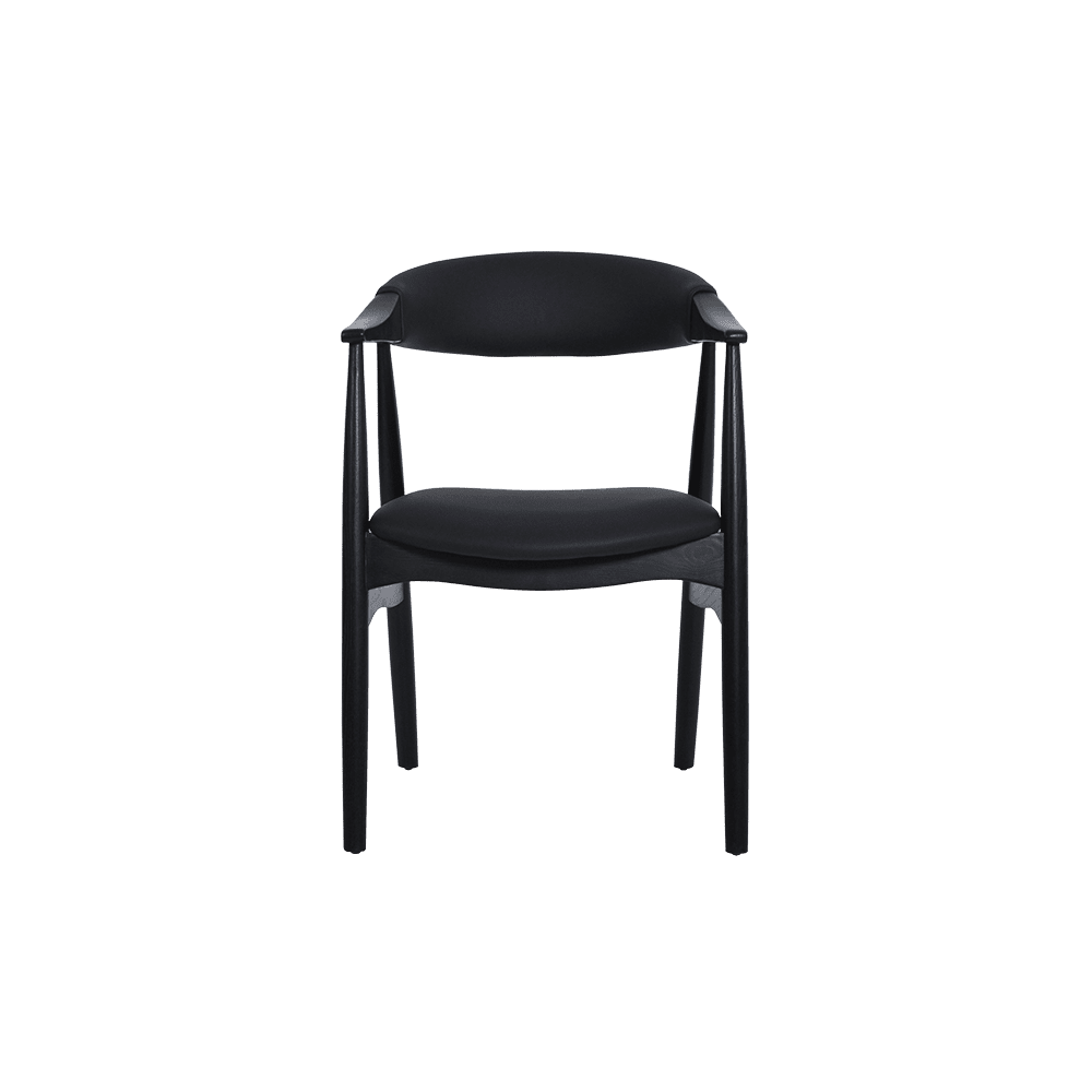 KAZUKO BLACK - Solid Ash Wood Dining Chair with Armrest