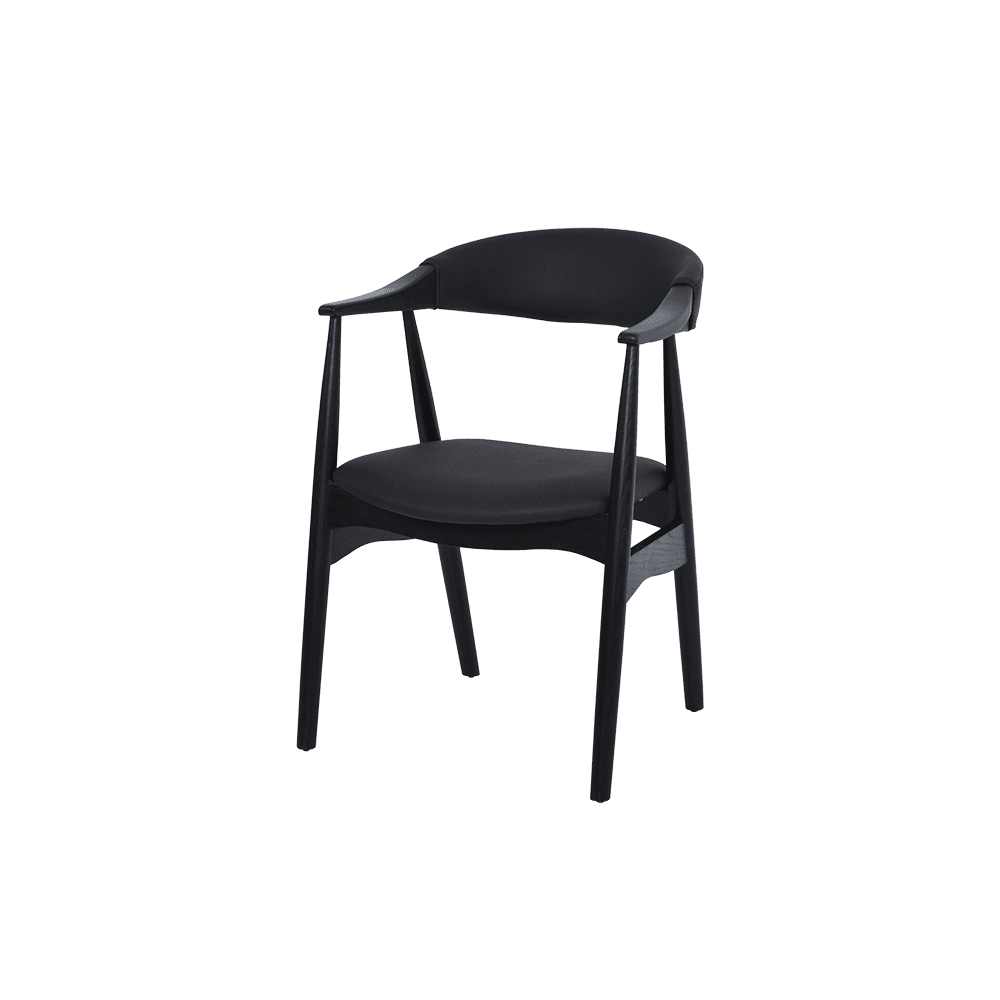 KAZUKO BLACK - Solid Ash Wood Dining Chair with Armrest