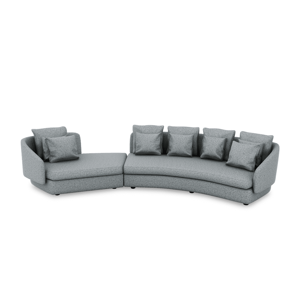 SHUBAR – Curved Sofa with Loose Cushions & Pillows