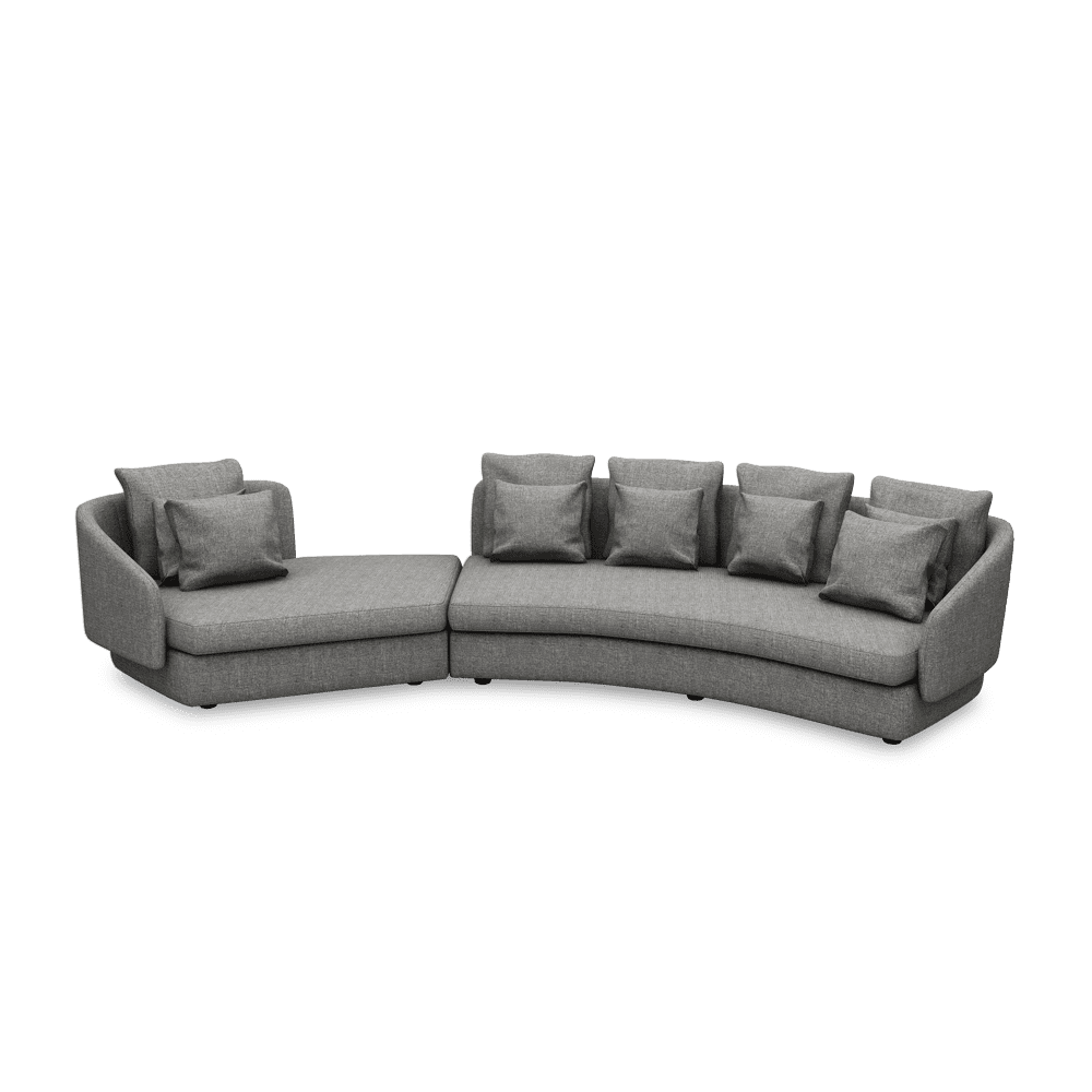 SHUBAR – Curved Sofa with Loose Cushions & Pillows