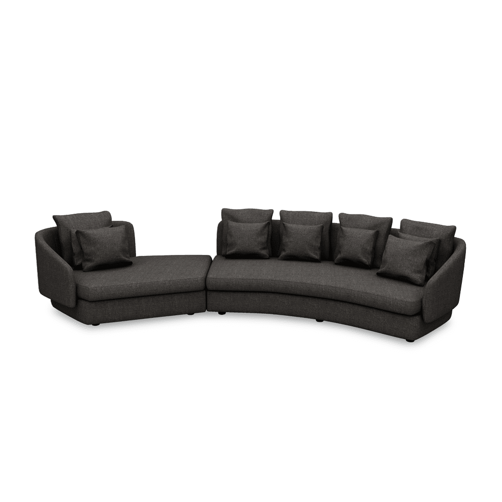 SHUBAR – Curved Sofa with Loose Cushions & Pillows