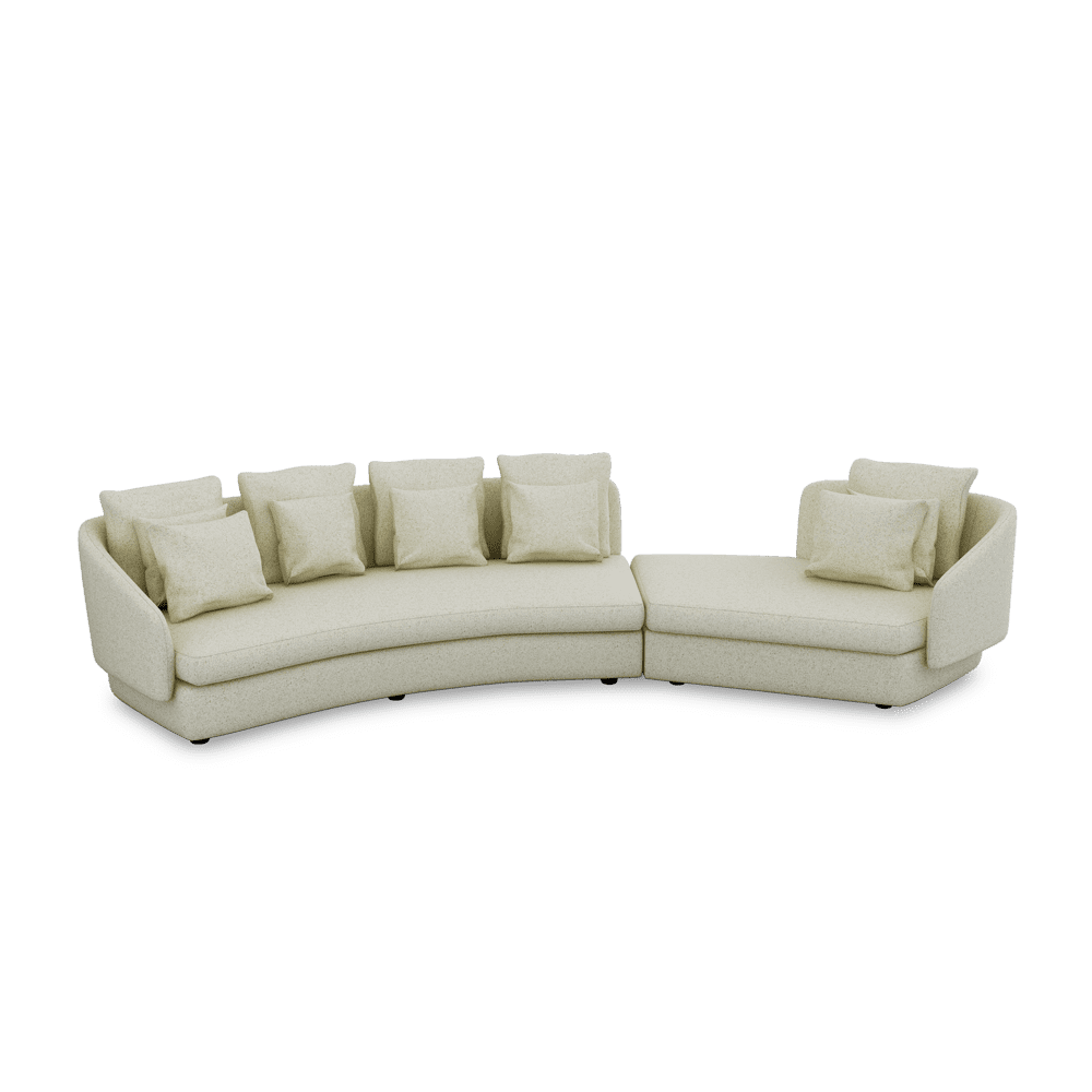 SHUBAR – Curved Sofa with Loose Cushions & Pillows