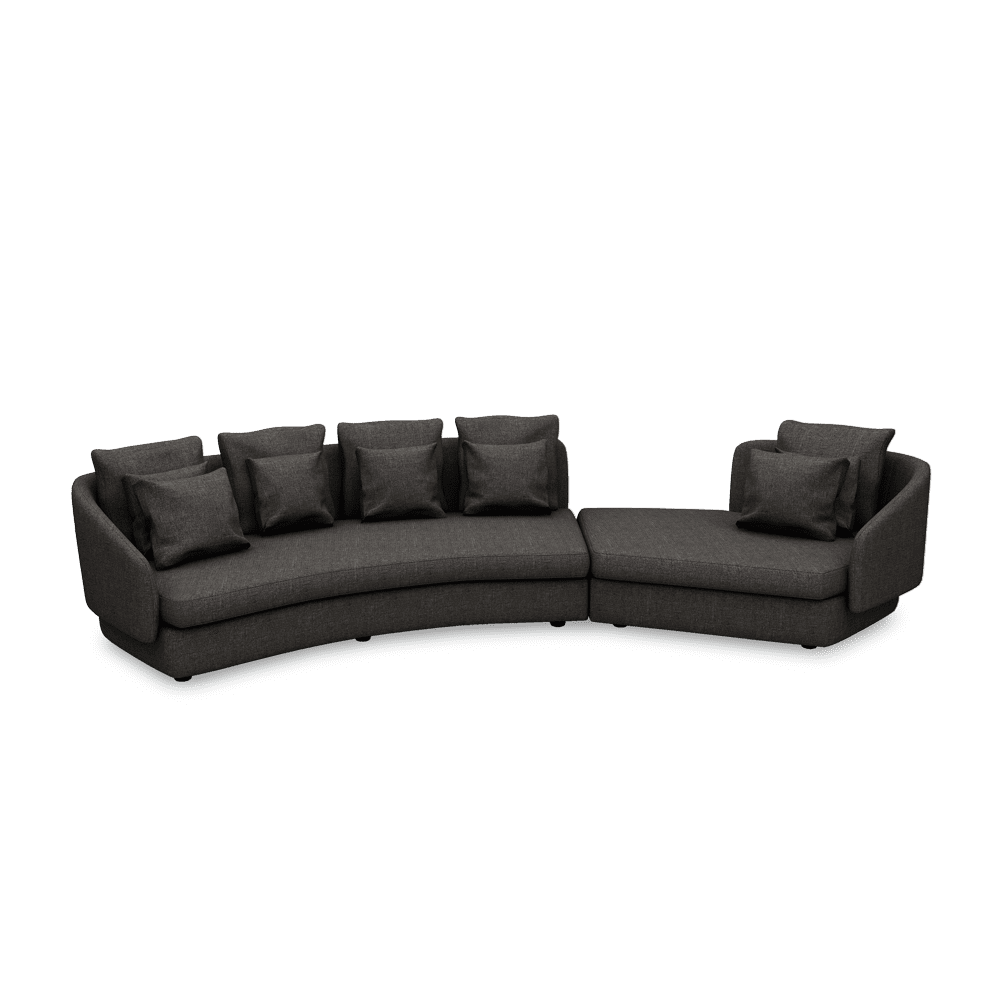 SHUBAR – Curved Sofa with Loose Cushions & Pillows