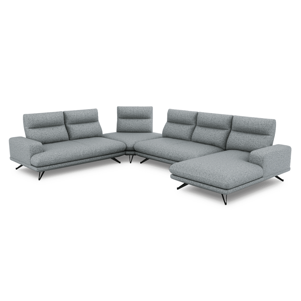 GAVORA – Push-Back Fabric Sofa with Adjustable Backrest (Right Corner)