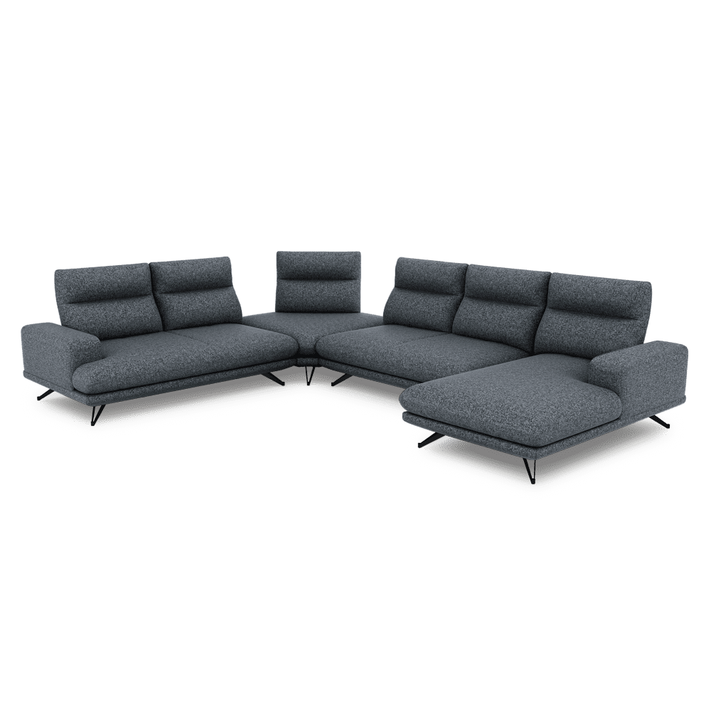 GAVORA – Push-Back Fabric Sofa with Adjustable Backrest (Right Corner)