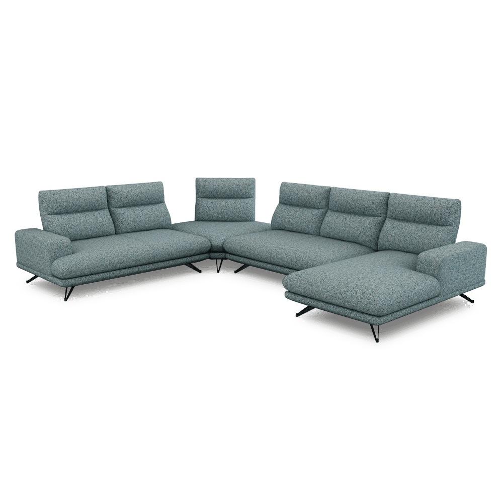 GAVORA – Push-Back Fabric Sofa with Adjustable Backrest (Right Corner)