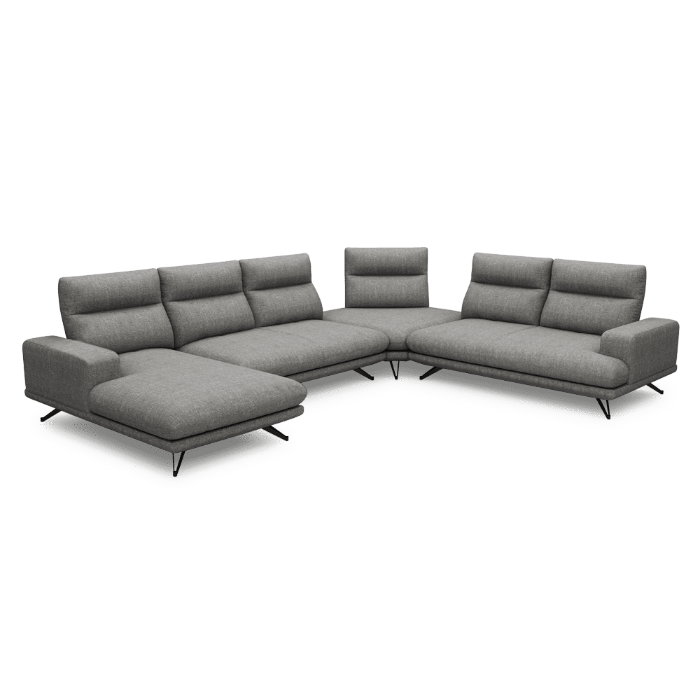 GAVORA – Push-Back Fabric Sofa with Adjustable Backrest (Left Corner)