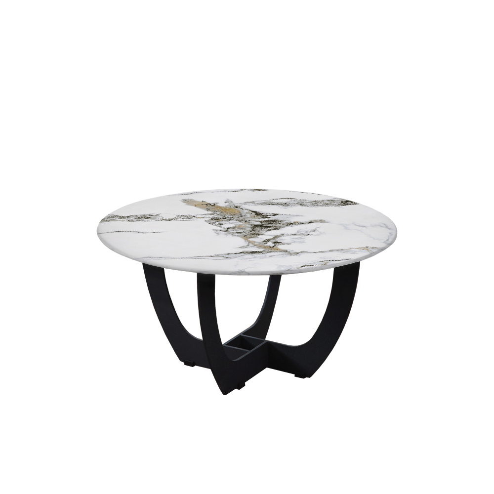 Mix & Match Round Marble Coffee Table with Black Curved Metal Base