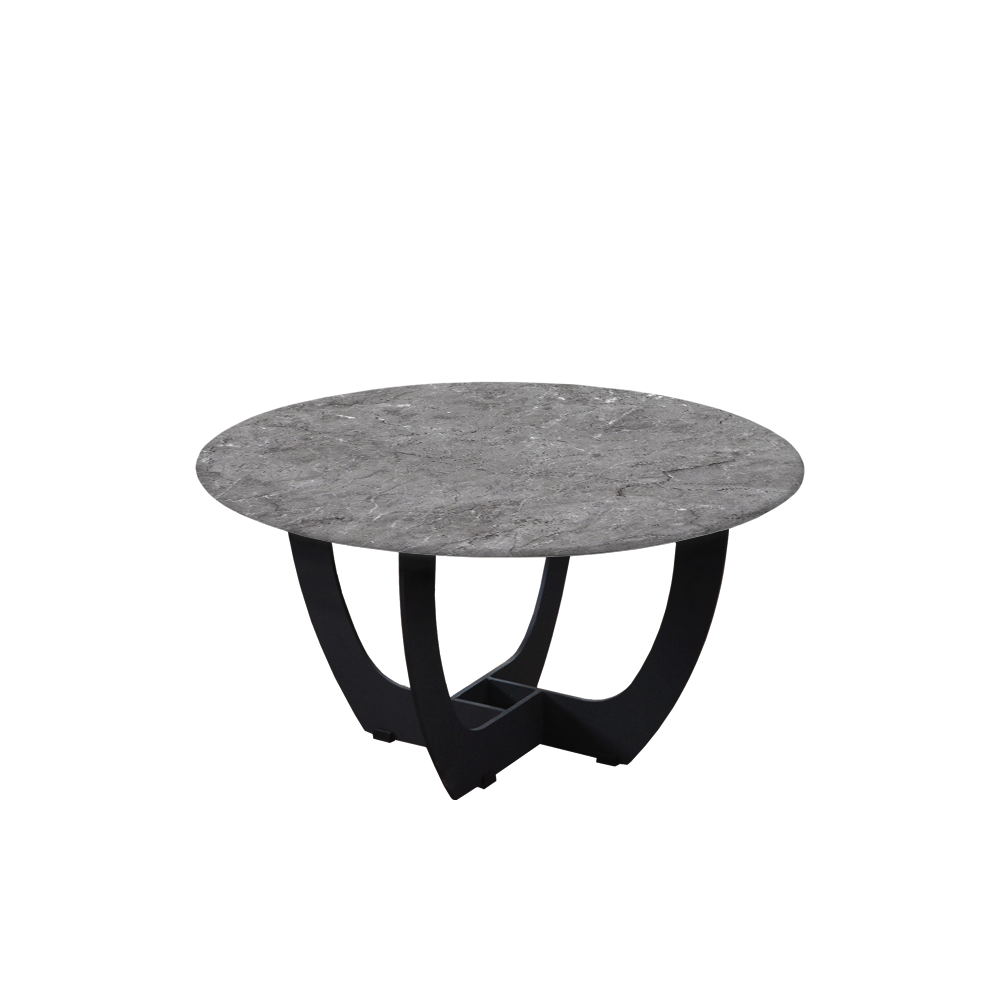 Mix & Match Round Marble Coffee Table with Black Curved Metal Base