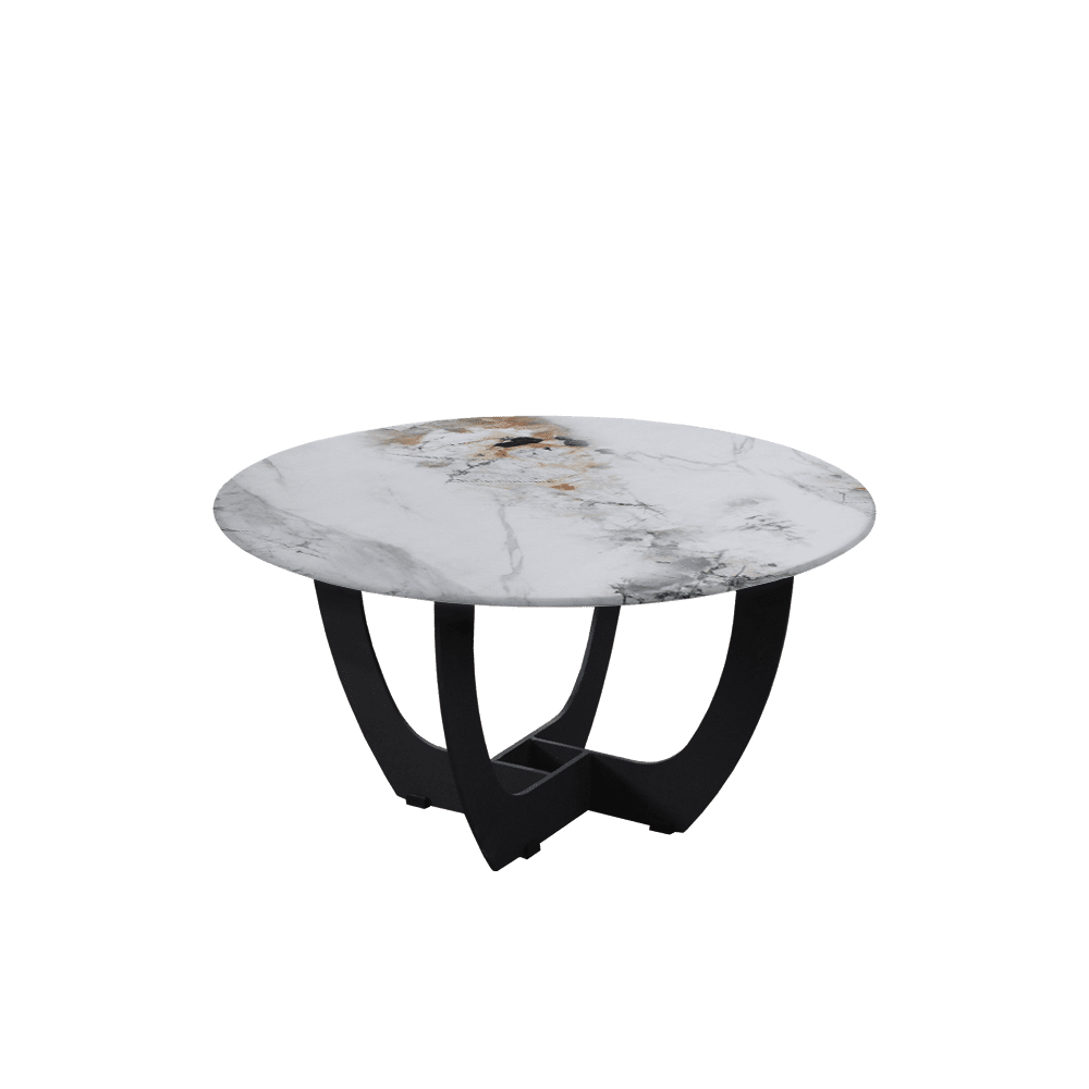 Mix & Match Round Marble Coffee Table with Black Curved Metal Base