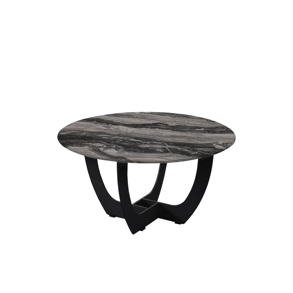 Mix & Match Round Marble Coffee Table with Black Curved Metal Base