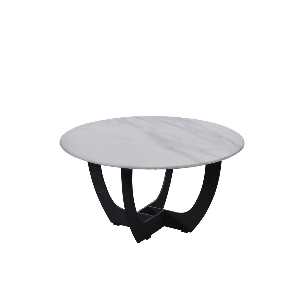 Mix & Match Round Marble Coffee Table with Black Curved Metal Base