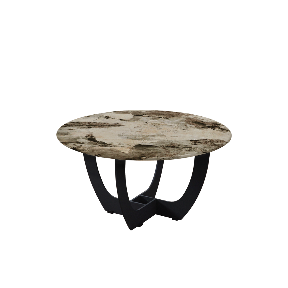 Mix & Match Round Marble Coffee Table with Black Curved Metal Base