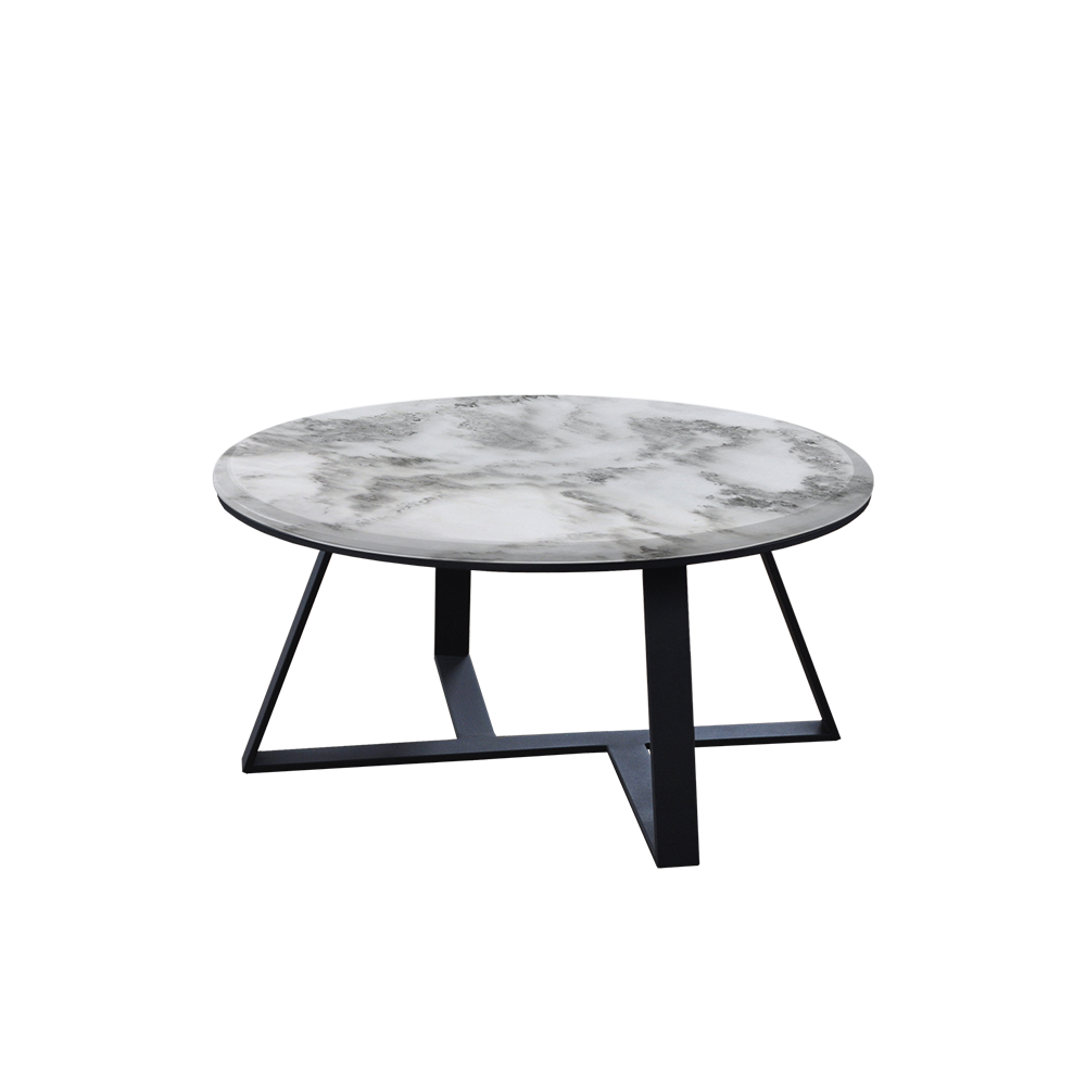 Mix & Match Round Marble Coffee Table with Triangle Metal Base