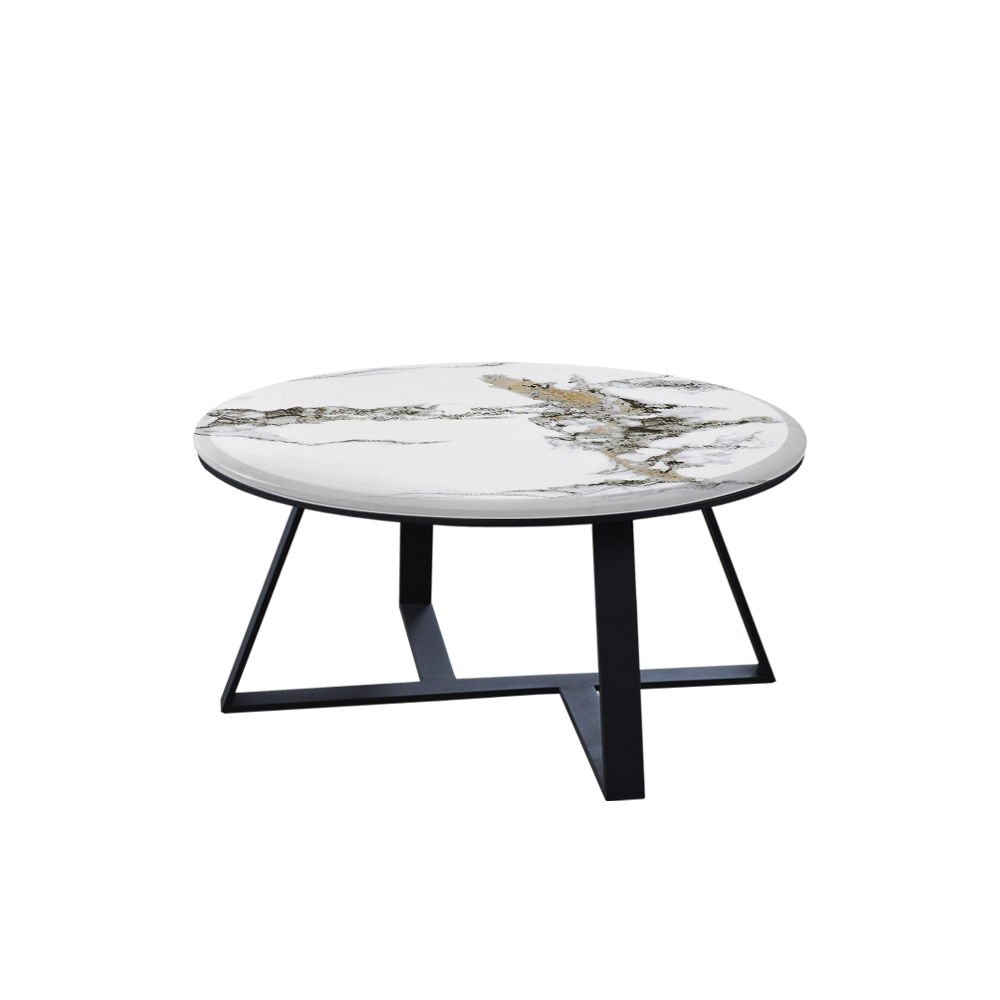 Mix & Match Round Marble Coffee Table with Triangle Metal Base
